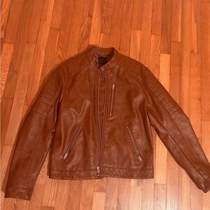 H&M Tan Leather Bomber Jacket